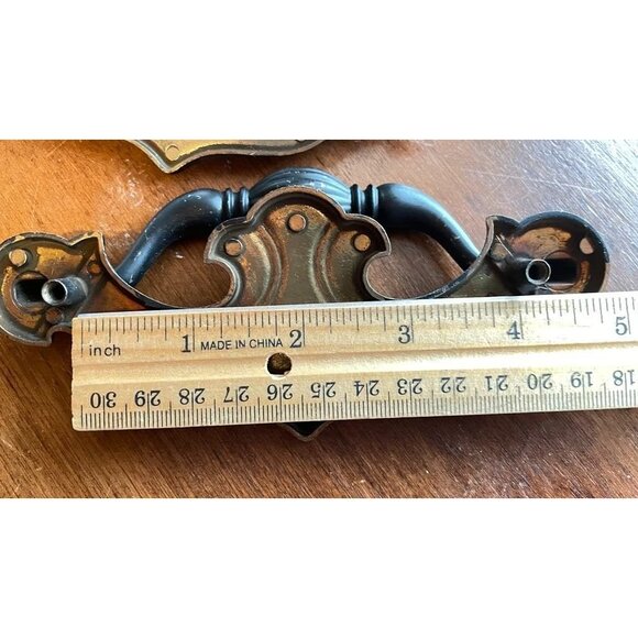 3 Vintage Black Brass Bat Wing Drawer Pulls CP-2222 4" Center Bail Handles - Picture 5 of 6